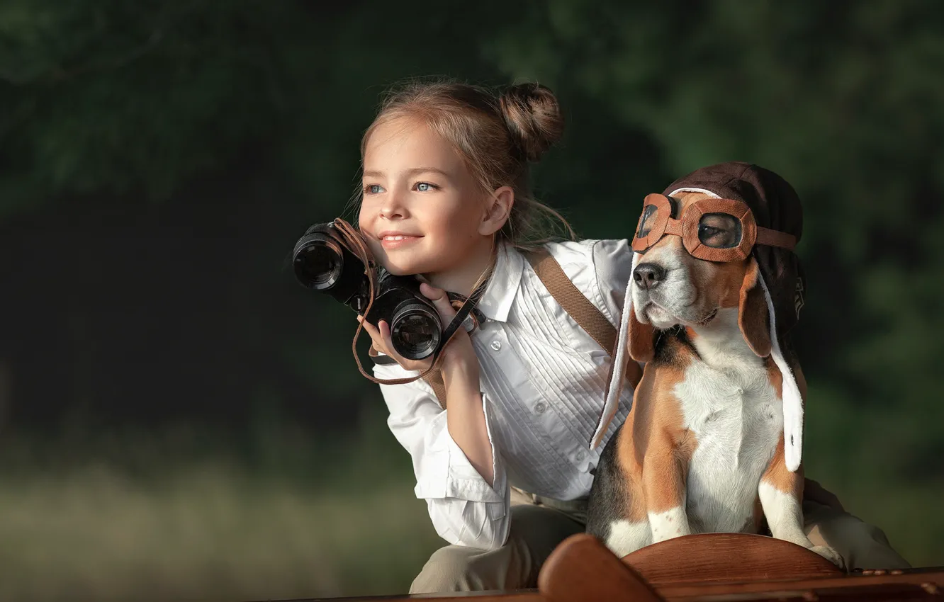 Photo wallpaper dog, girl, Aviator, Anastasia Busova