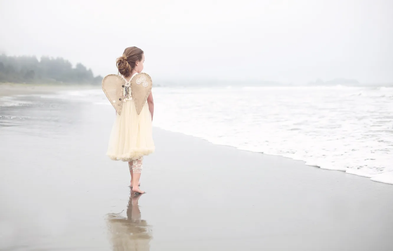 Photo wallpaper beach, angel, surf, girl