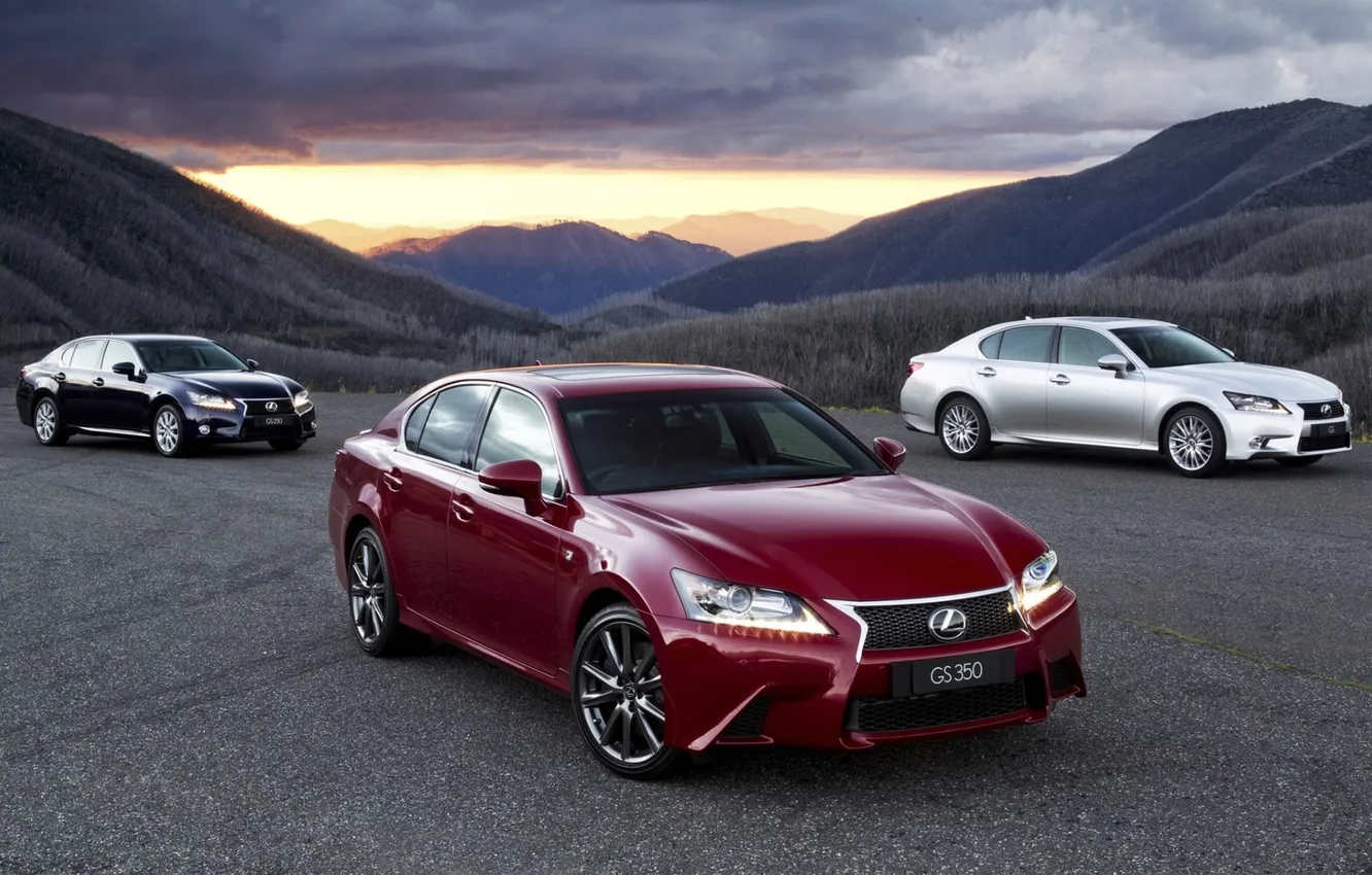 Photo wallpaper the sky, mountains, blue, red, Lexus, silver, sedan, Lexus