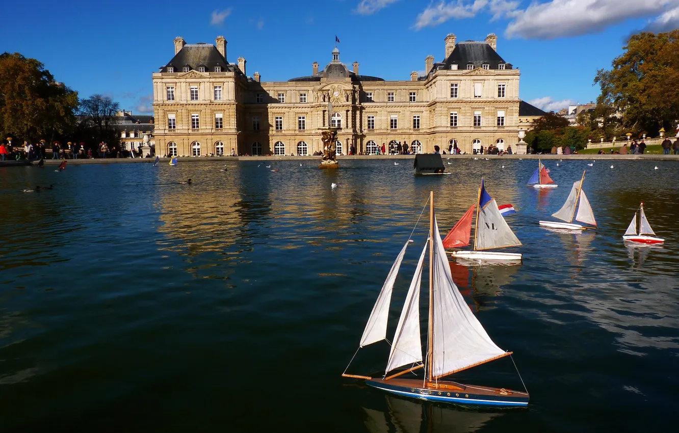 Photo wallpaper model, boat, Paris, building, fountain