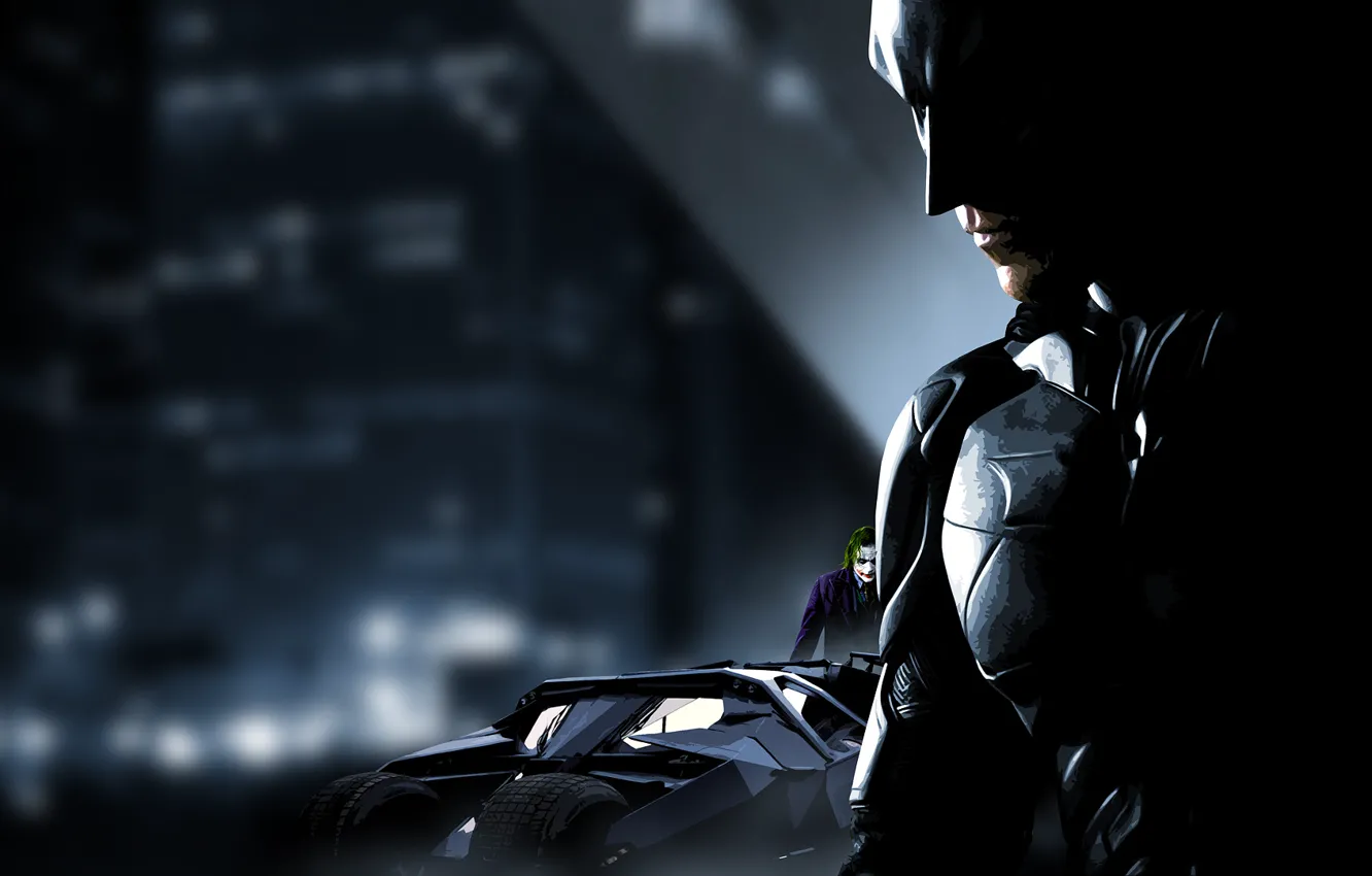 Photo wallpaper Batman, Batmobile, Joker