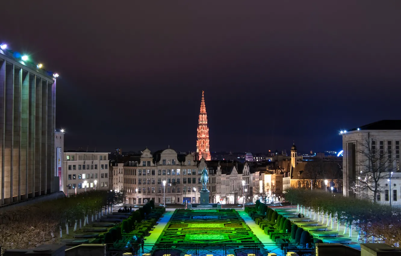 Photo wallpaper night, Park, Belgium, alley, houses, Belgium, parks
