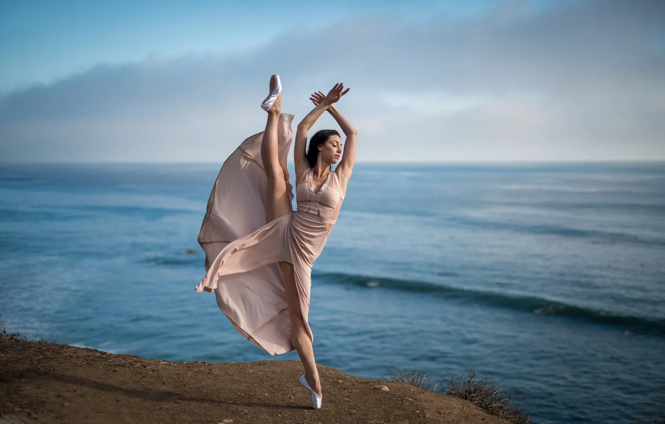 Photo wallpaper sea, girl, pose, photo, model, legs