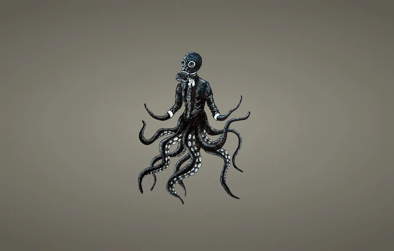 Photo wallpaper octopus, tentacles, gas mask, octopus, dark background