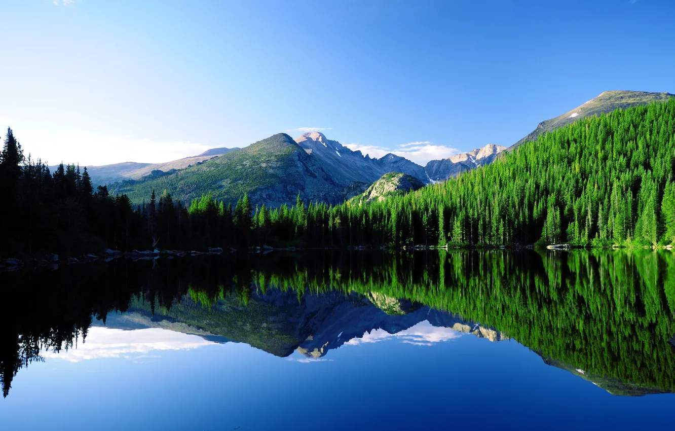 Photo wallpaper Reflection, Mountains, Lake, The slopes