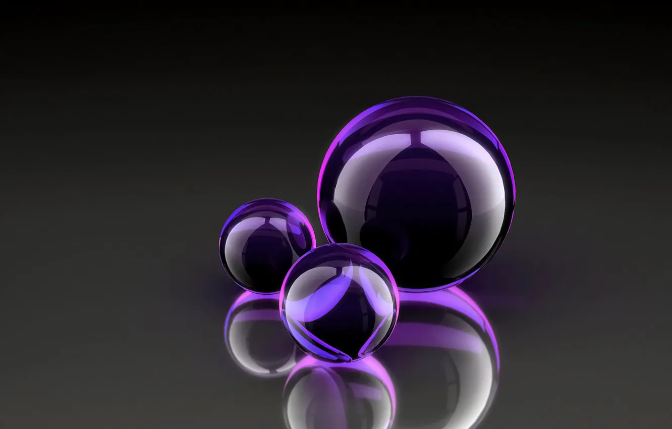 Photo wallpaper glass, balls, the reflection, purple