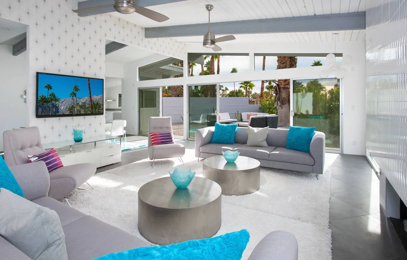 Photo wallpaper design, style, room, interior, CA, fireplace, California, living room