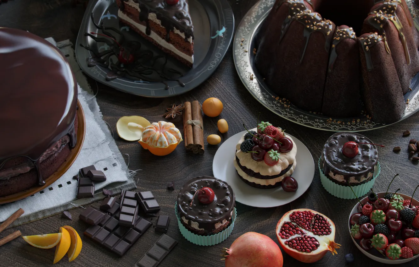 Photo wallpaper cake, cake, fruit, cake, dessert, sweet, sweet, cupcake