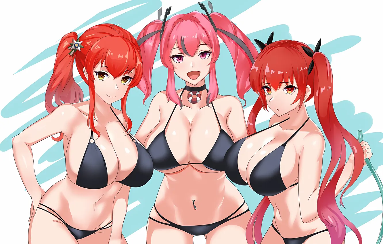 Photo wallpaper sexy, cleavage, pink hair, long hair, girls, boobs, anime, beautiful