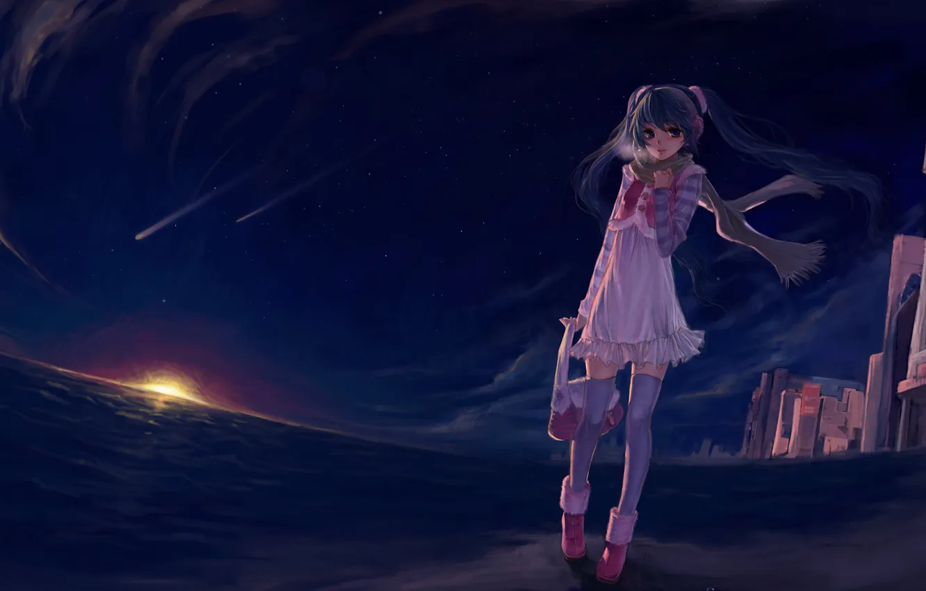 Photo wallpaper girl, sunset, the evening, anime, Vocaloid, Miku