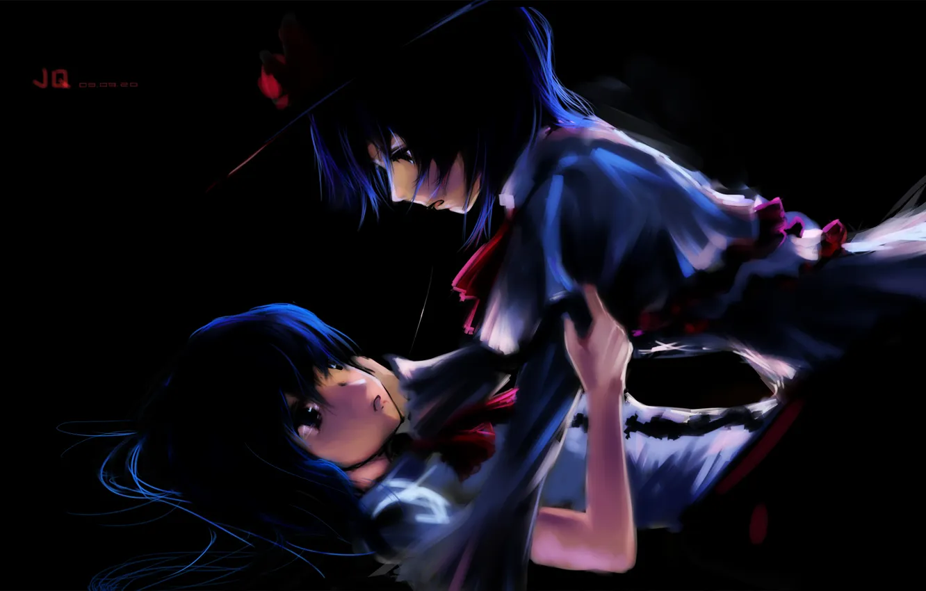 Photo wallpaper girl, hat, anime, art, Hinanawi Tenshi, two, bow, touhou