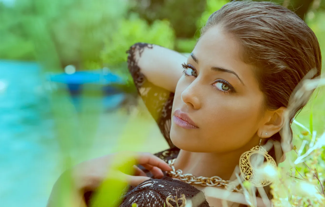 Photo wallpaper look, portrait, earrings, makeup