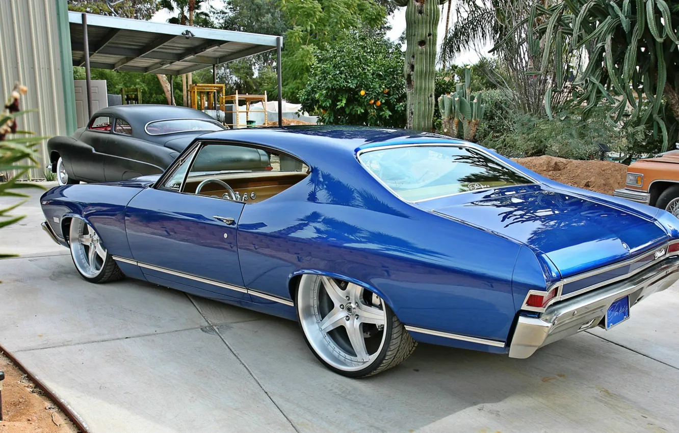 Photo wallpaper car, coupe, Chevrolet, Chevrolet, blue, blue, muscle car, coupe