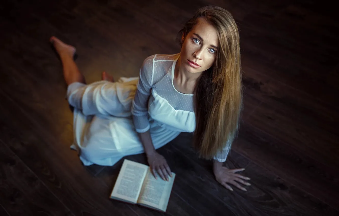 Photo wallpaper girl, dress, book, Damian Feather, Mariola