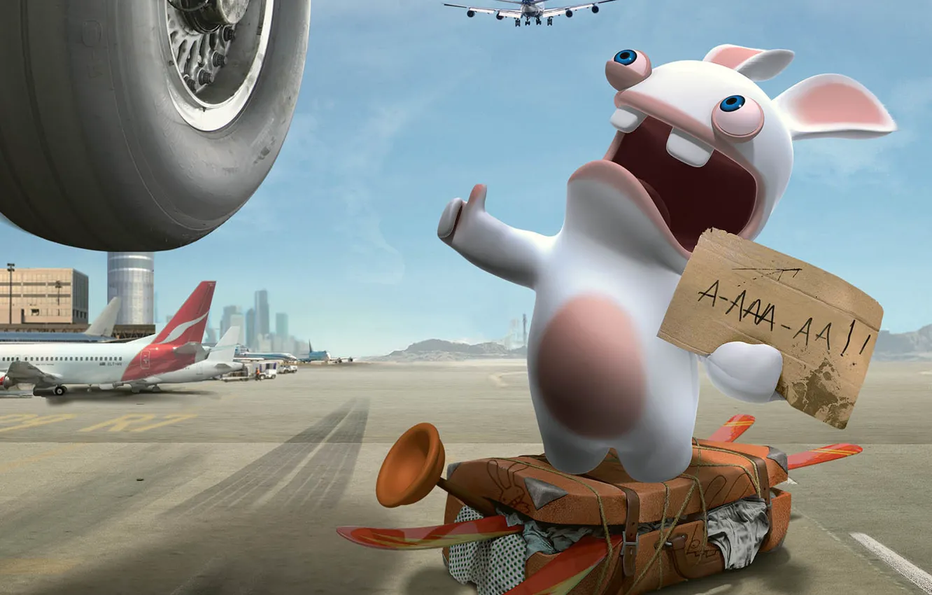 Photo wallpaper rabbit, the plane, hitchhiking, vote