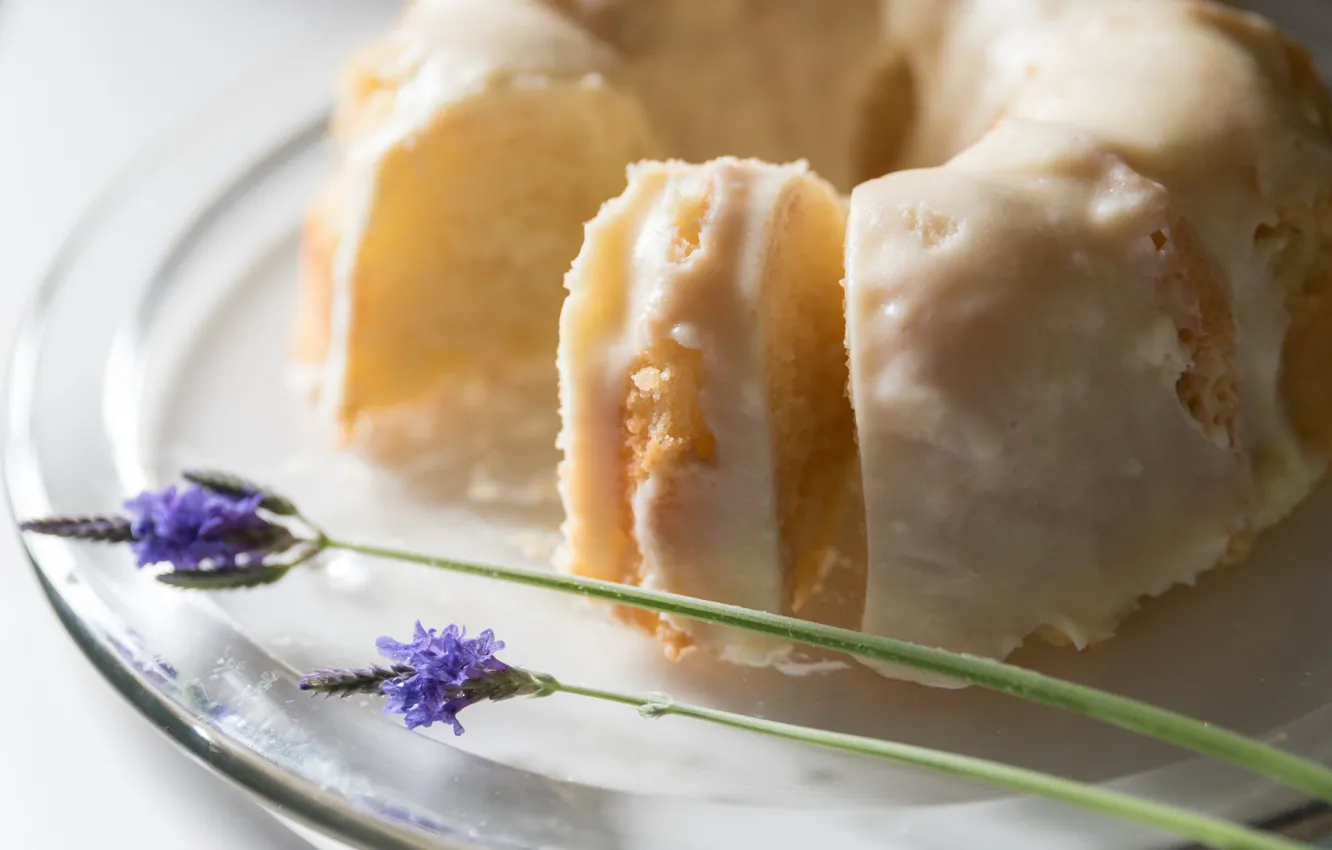 Photo wallpaper macro, flowers, lavender, cupcakes, lemon cake