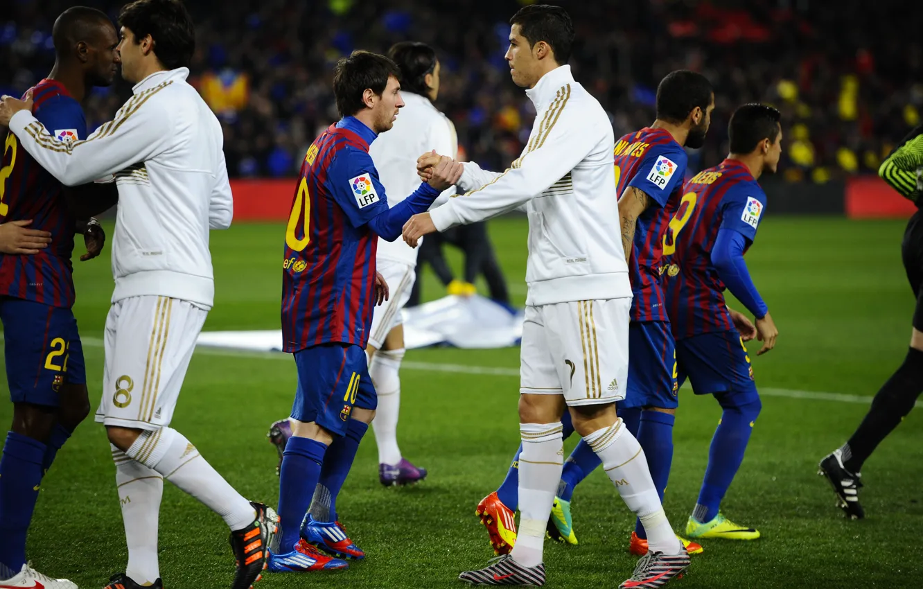 Photo wallpaper Sport, Football, Cristiano Ronaldo, Lionel Messi, Football, Real Madrid, Real Madrid, Cristiano Ronaldo
