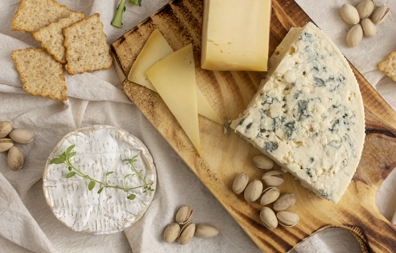 Photo wallpaper cheese, nuts, pistachios, Dor blue, Cheese, prunes, cheese, Dorblu