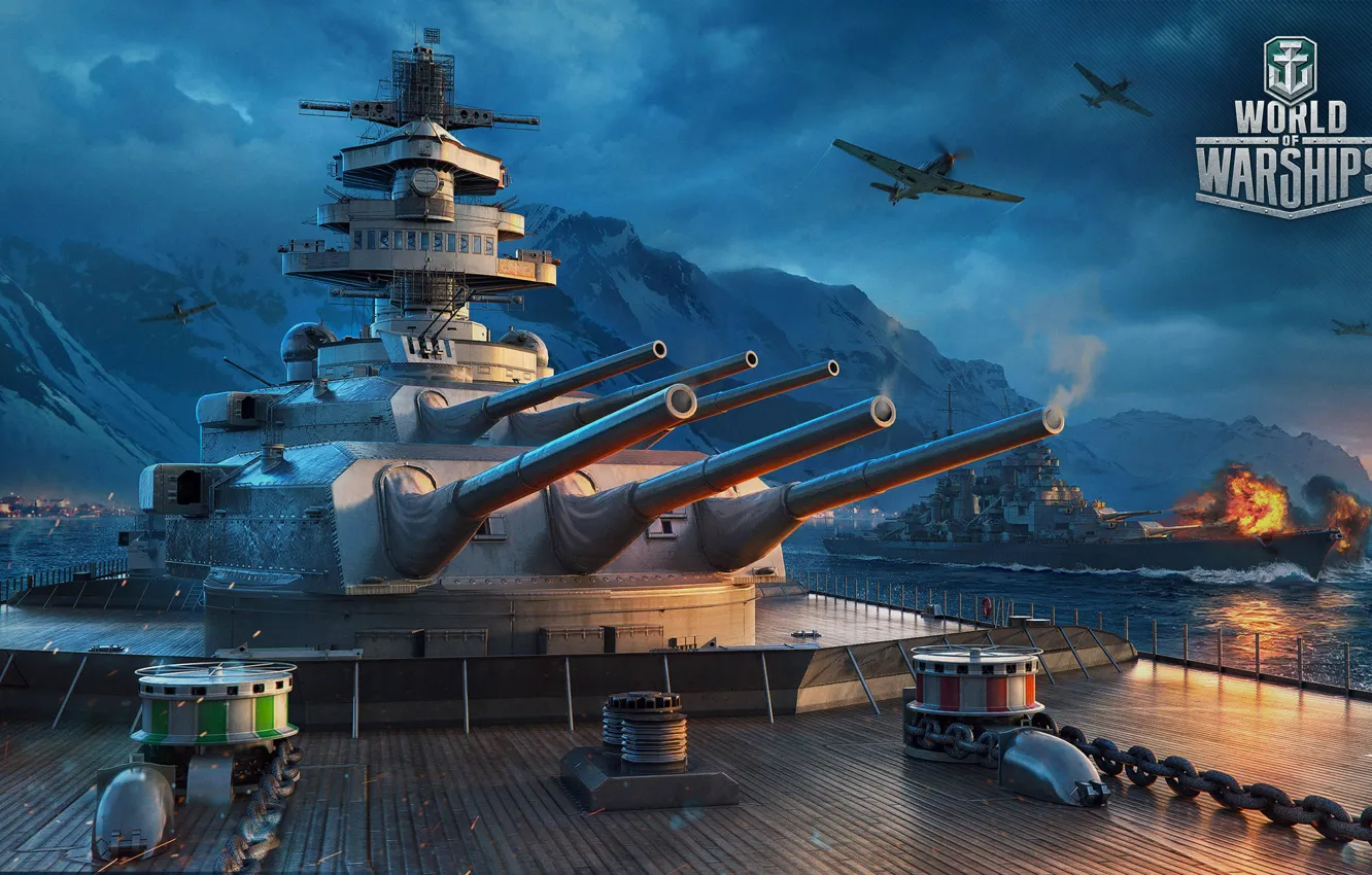 Photo wallpaper fire, war, ship, World Of Warship, Ships