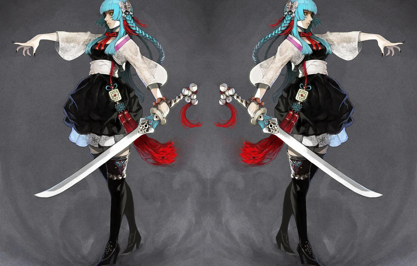 Photo wallpaper girl, weapons, gesture, art, yuul