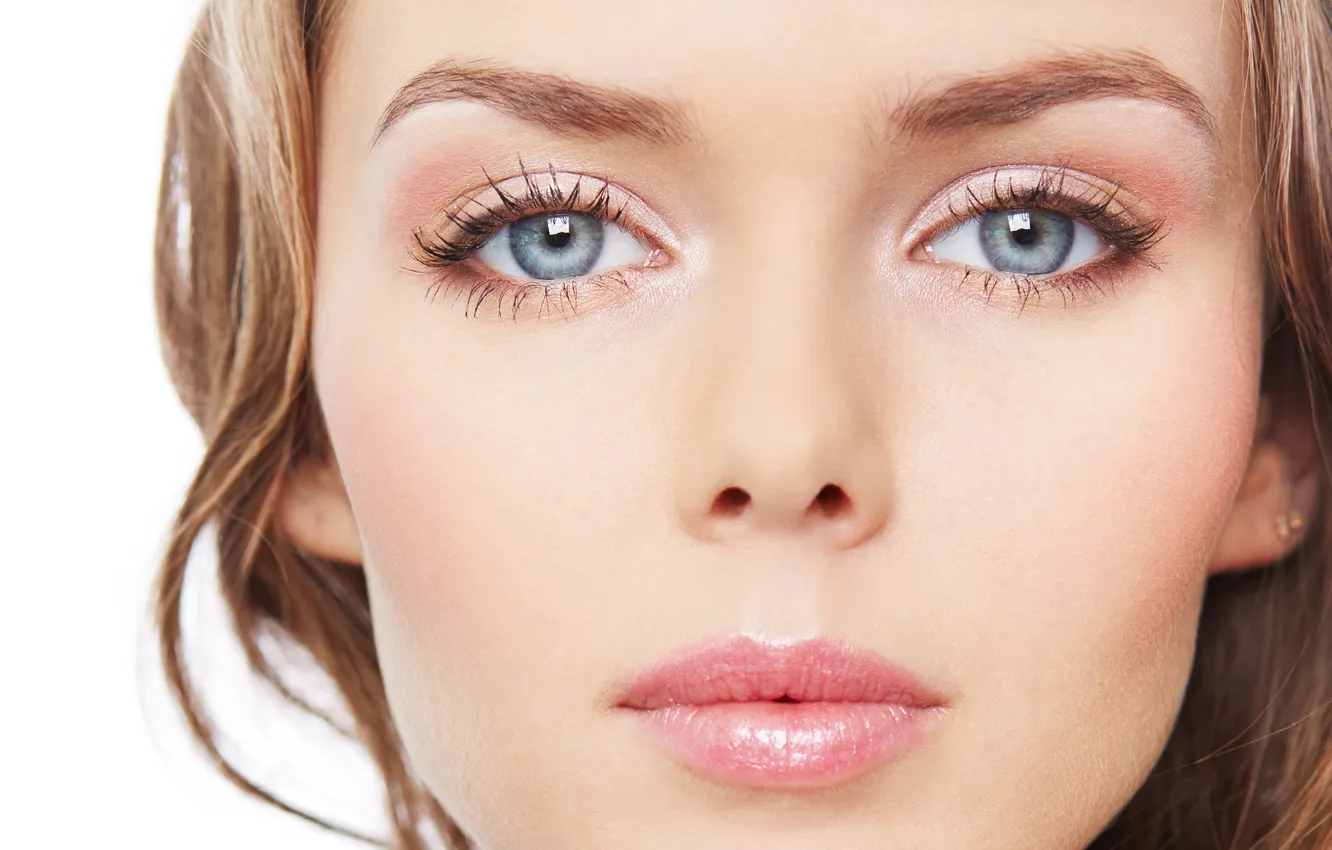 Photo wallpaper look, girl, face, eyelashes, hair, lips, closeup