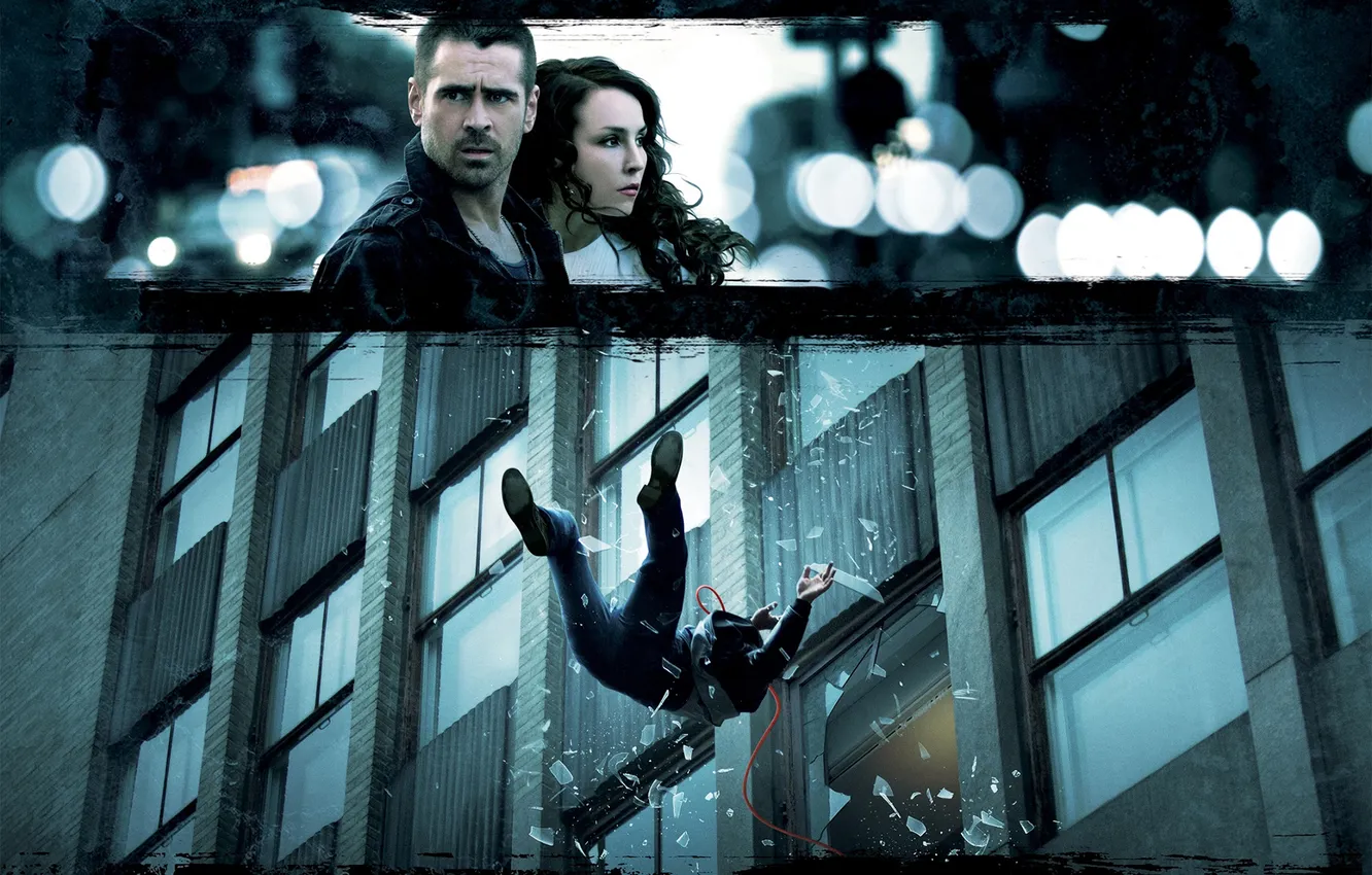 Photo wallpaper glass, fragments, frame, drop, Colin Farrell, Colin Farrell, Noomi Rapace, Noomi Rapace