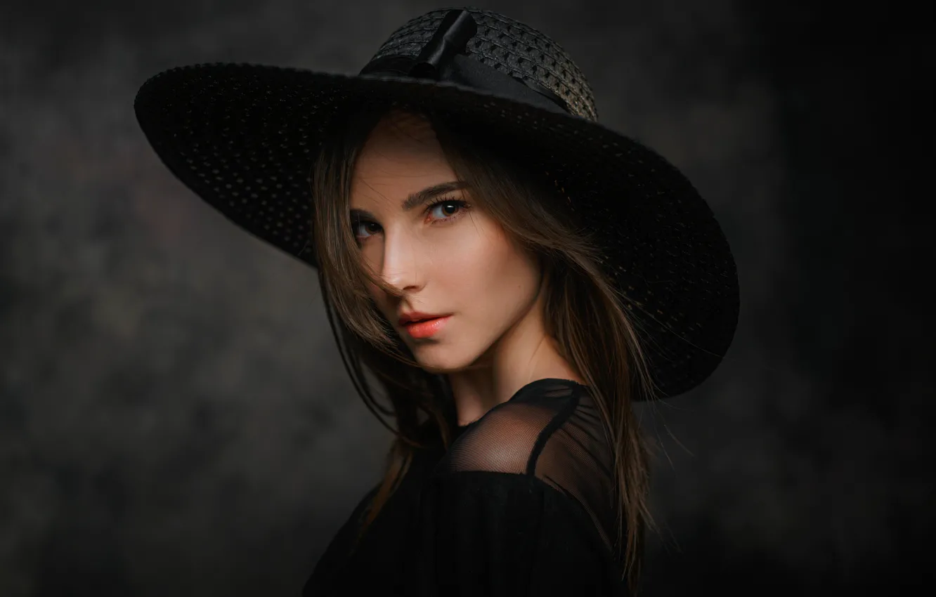 Photo wallpaper look, girl, portrait, hat, brunette, Cherepko Paul