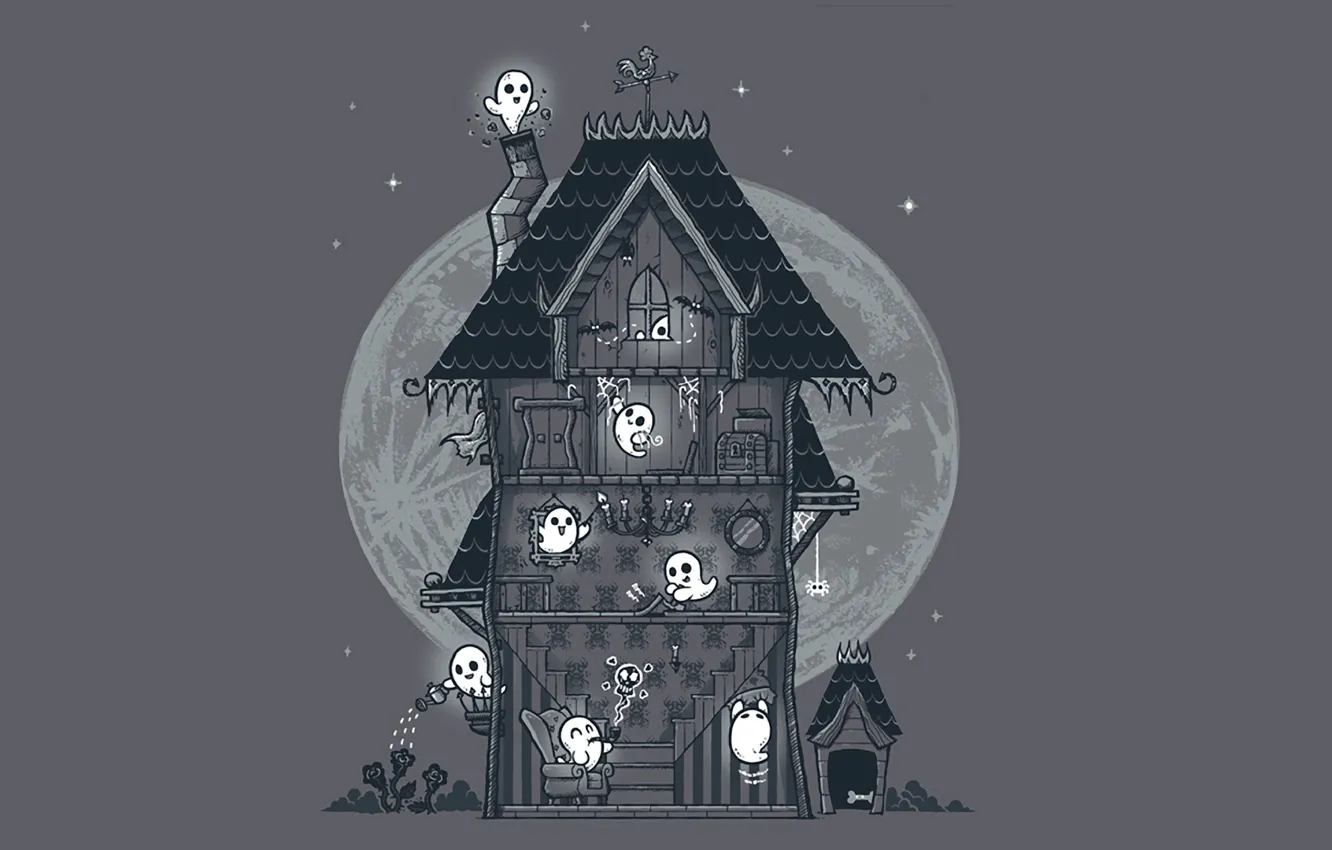Photo wallpaper house, the moon, bring, ghosts, Halloween