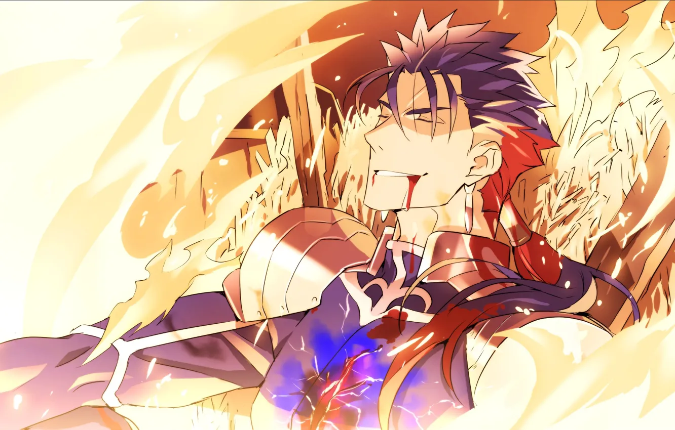 Photo wallpaper blood, guy, Lancer, Fate stay night, Fate / Stay Night