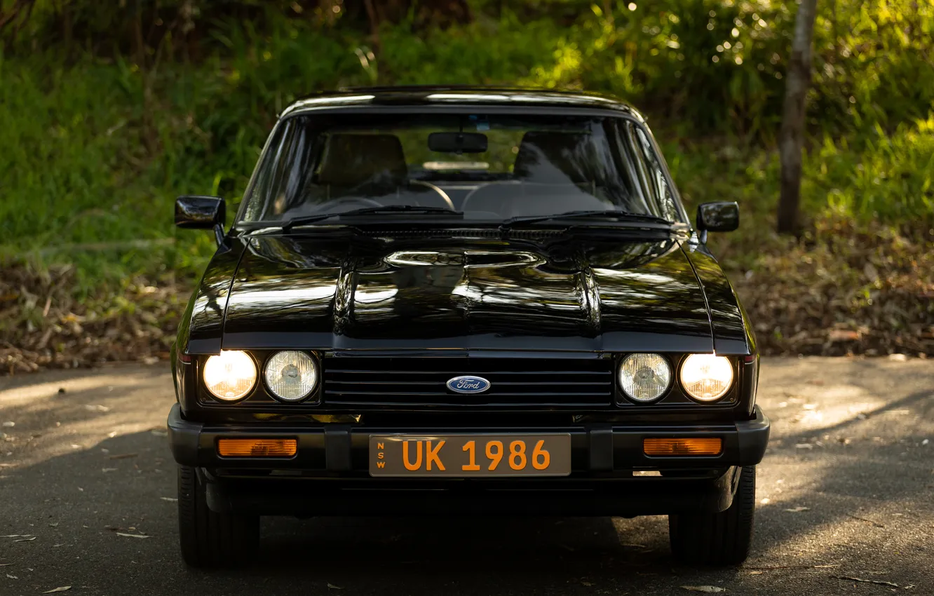 Photo wallpaper Ford, Light, Front, Black, Road, Face, Forest, Sight