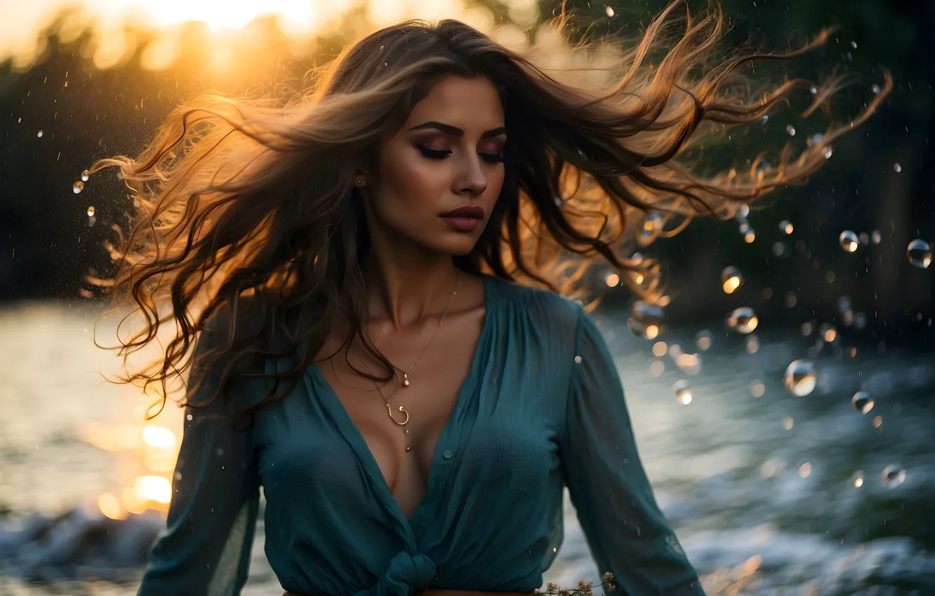 Photo wallpaper water, girl, dress, AI art, neural network