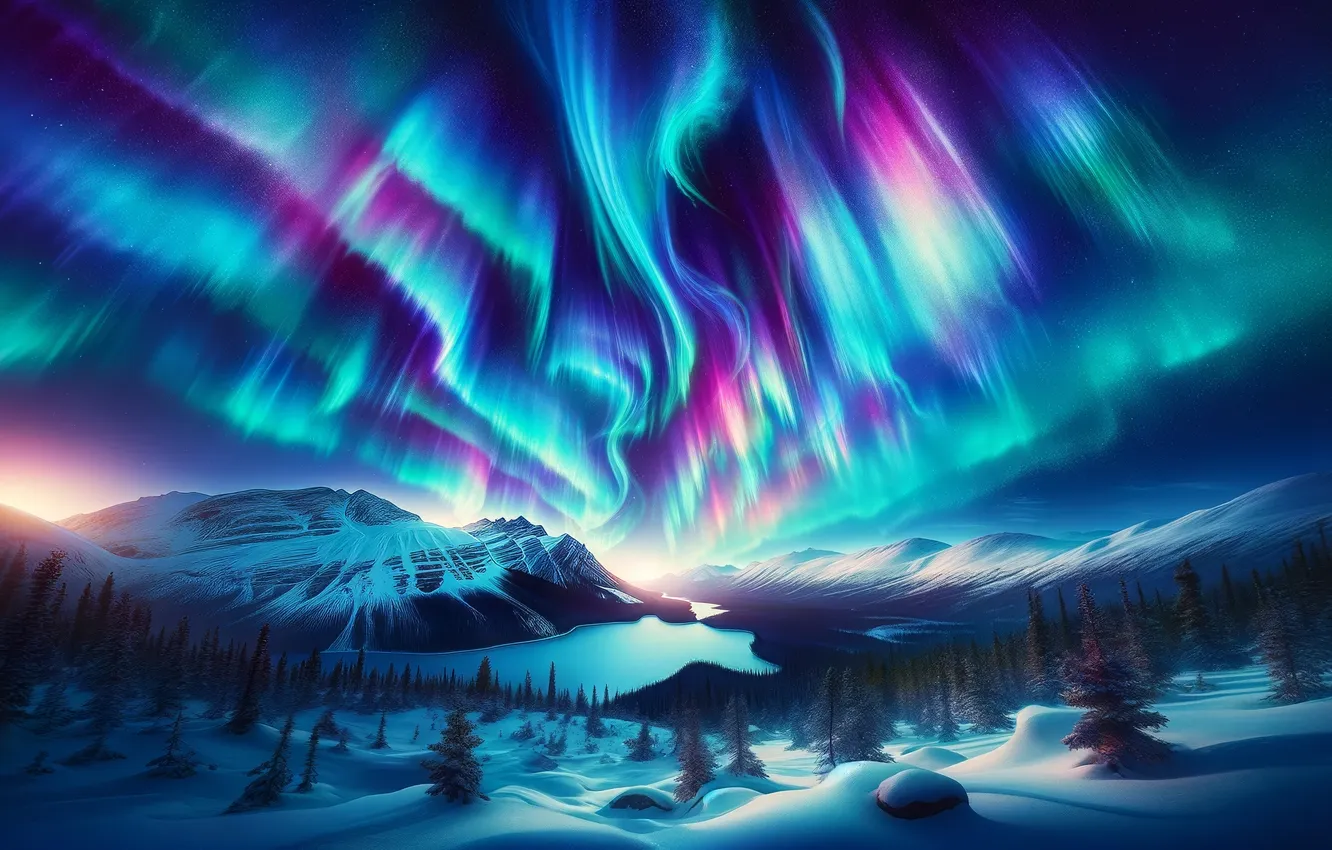 Photo wallpaper landscape, winter, snow