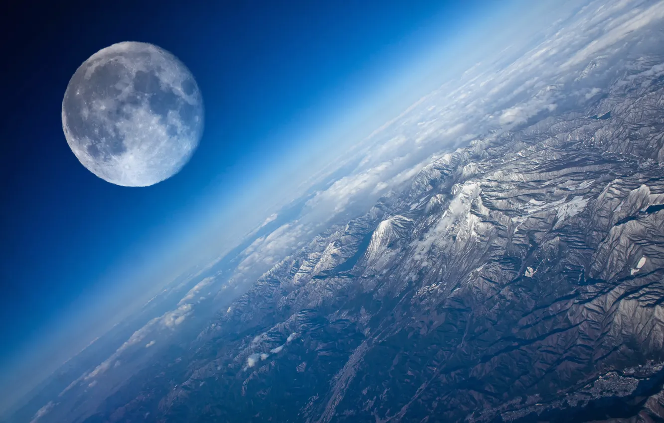 Photo wallpaper view, planet, The moon, Earth
