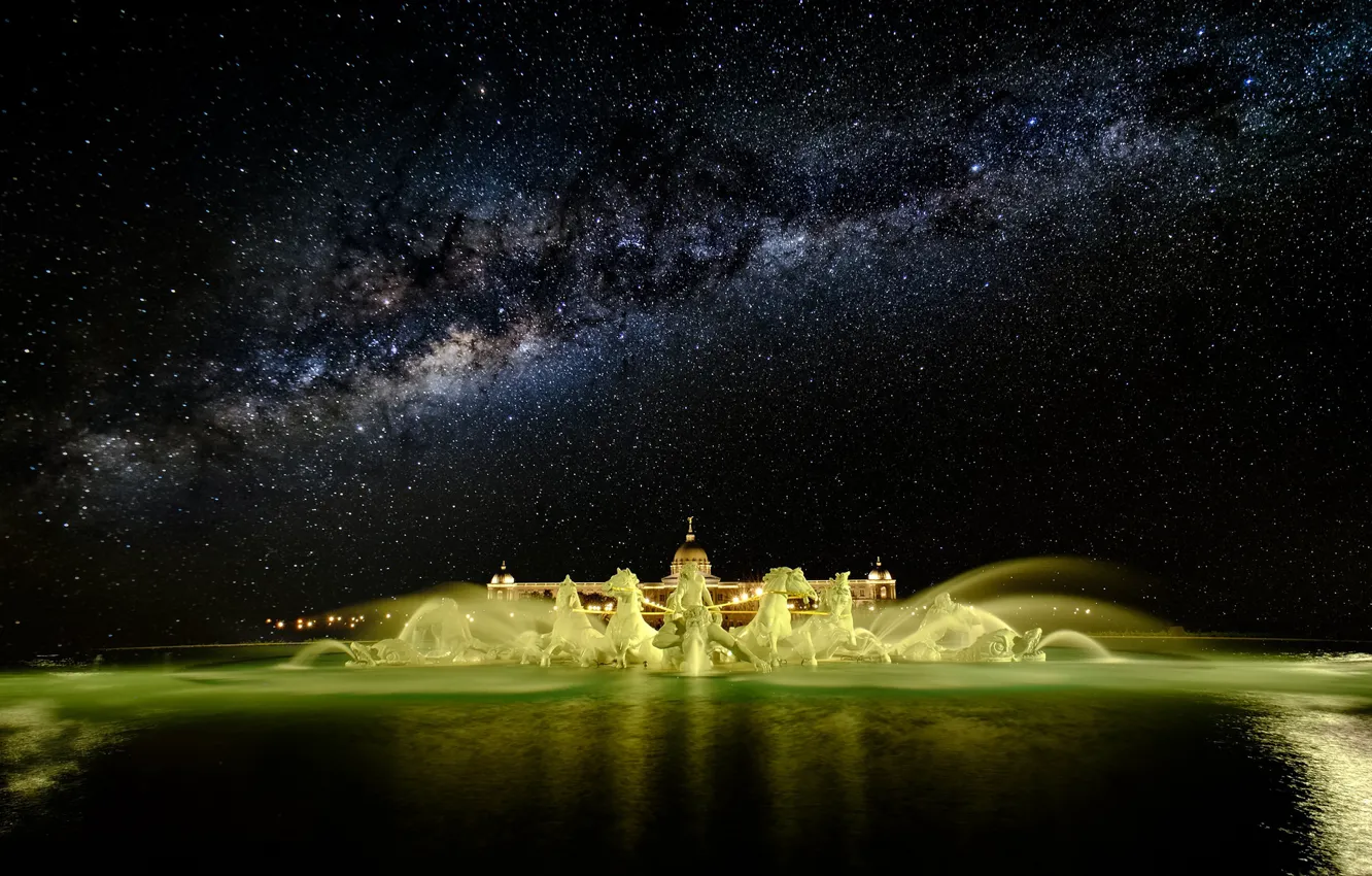 Photo wallpaper stars, night, fountain, the milky way