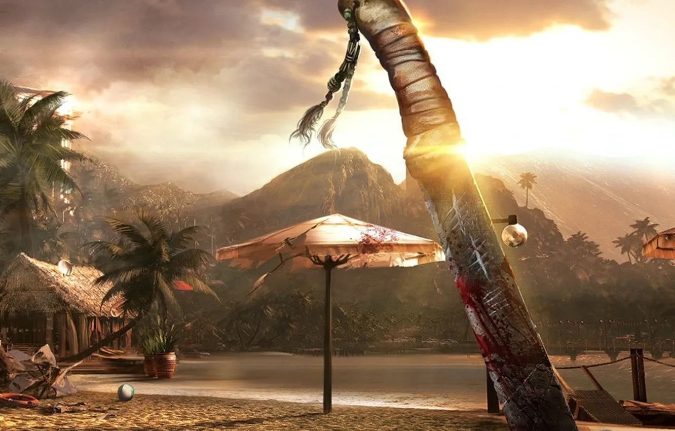 Photo wallpaper zombie, blood, game, landscape, island, sand, Dead Island, vegetation