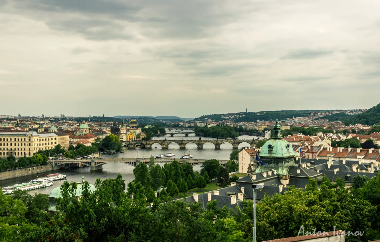 Photo wallpaper River, Prague, Czech Republic, Charles Bridge