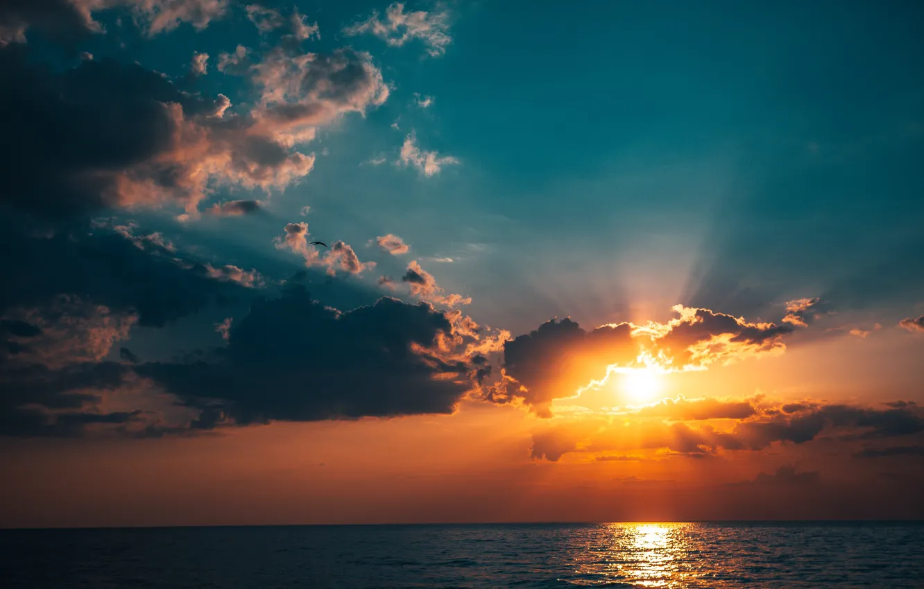 Photo wallpaper water, sun, sunlight, sunshine, Raimond Klavins, sky, ocean, clouds
