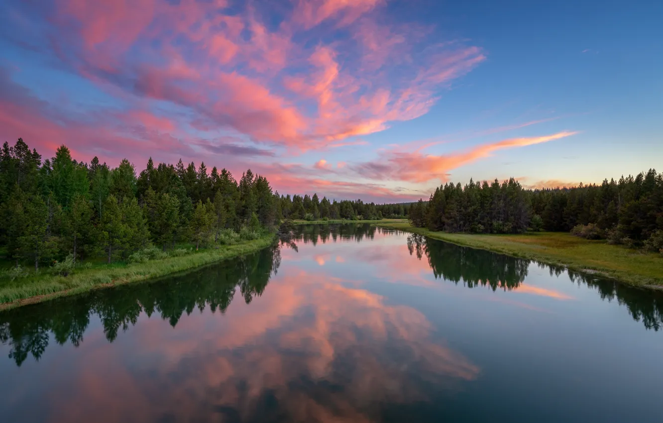 Photo wallpaper the sky, clouds, sunset, river, Oregon, USA, Deschutes River