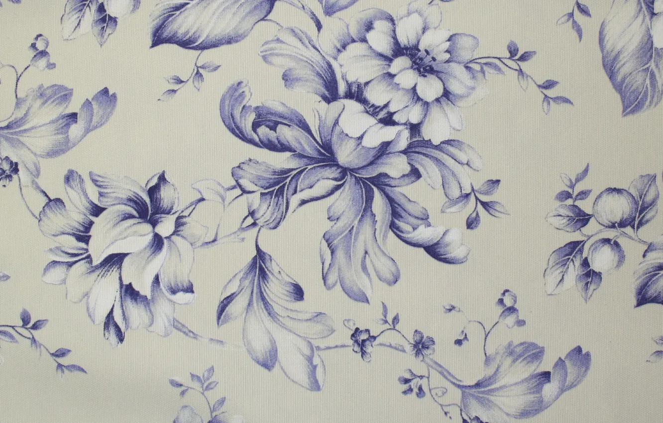 Photo wallpaper flowers, blue, design, style, pattern, petals, Bud, fabric