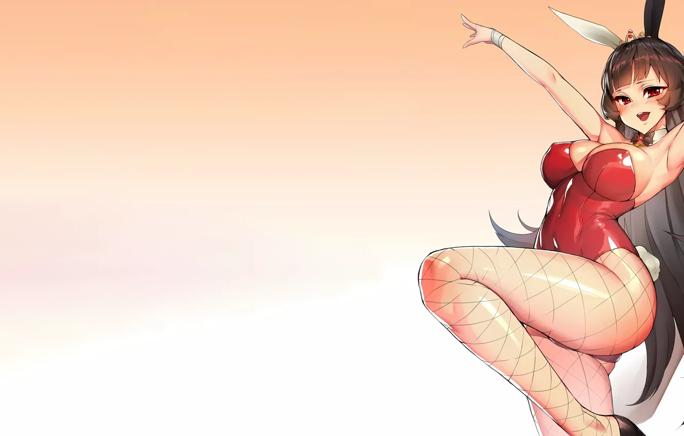 Photo wallpaper girl, sexy, cleavage, long hair, legs, brown hair, boobs, anime