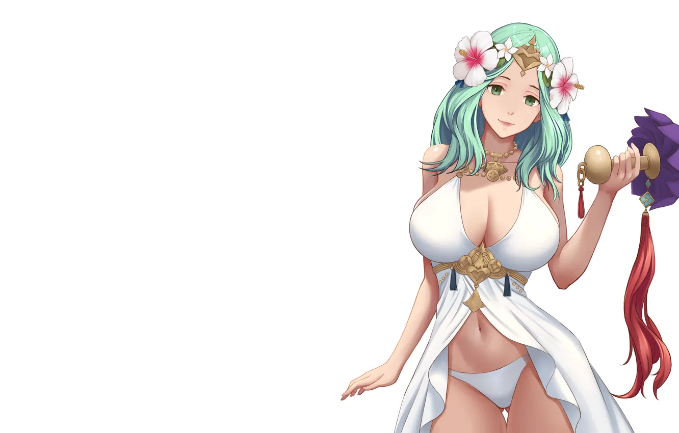 Photo wallpaper girl, sexy, lingerie, cleavage, blouse, panties, green eyes, long hair