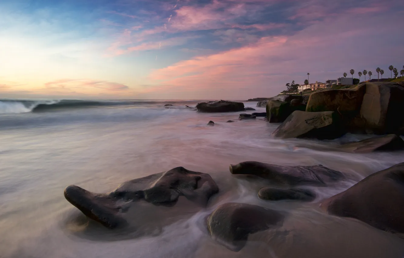 Photo wallpaper sea, stones, shore, home, surf