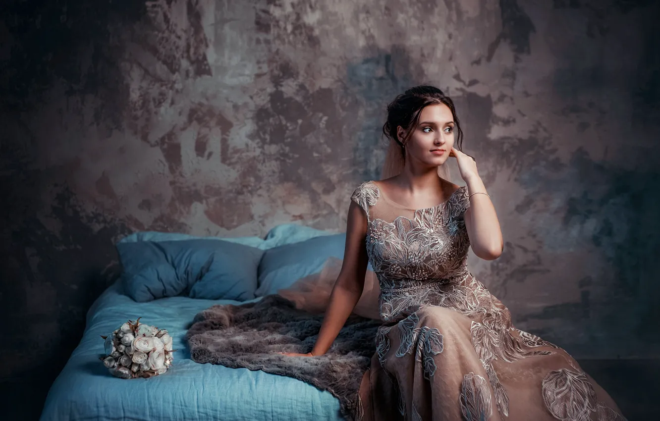 Photo wallpaper girl, bouquet, the bride