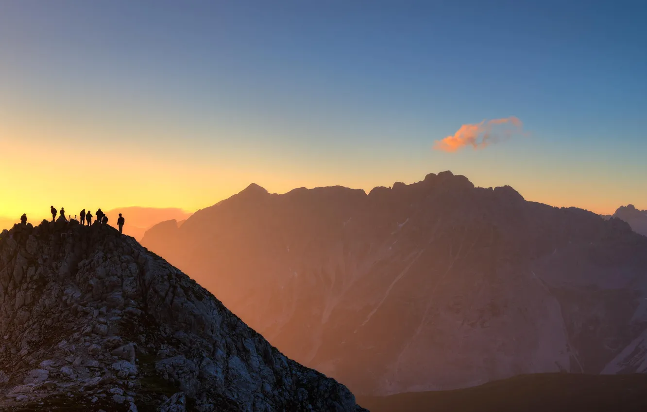 Photo wallpaper light, landscape, mountains, dawn, tops