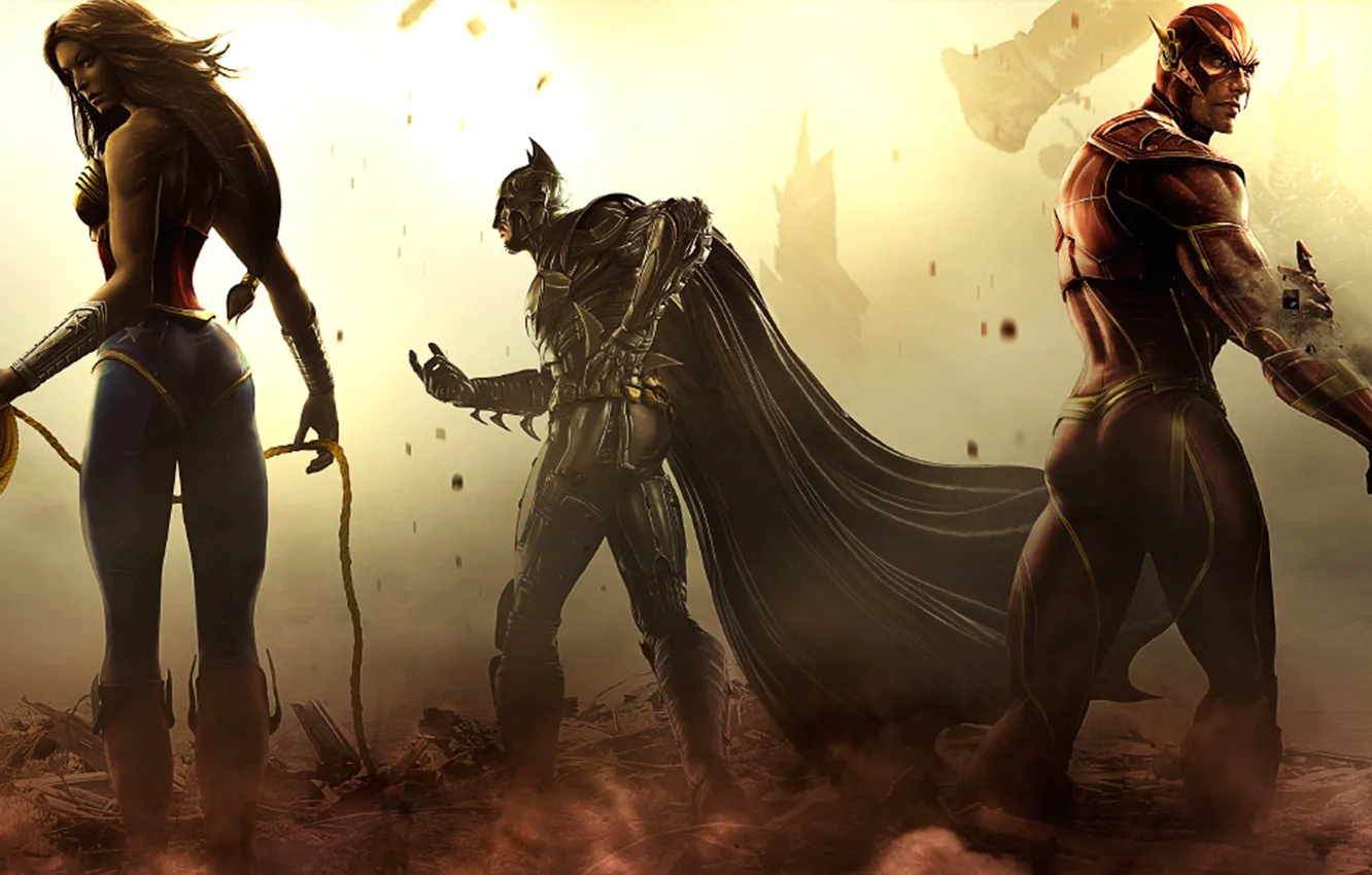 Photo wallpaper Batman, Fighting, PS3, Game, Flash, Injustice, Wonder women, Xbox360