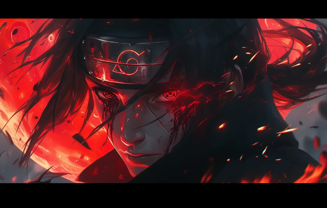 Photo wallpaper Naruto, Naruto, Itachi, art, anime, Itachi Uchiha, blood, Sharingan