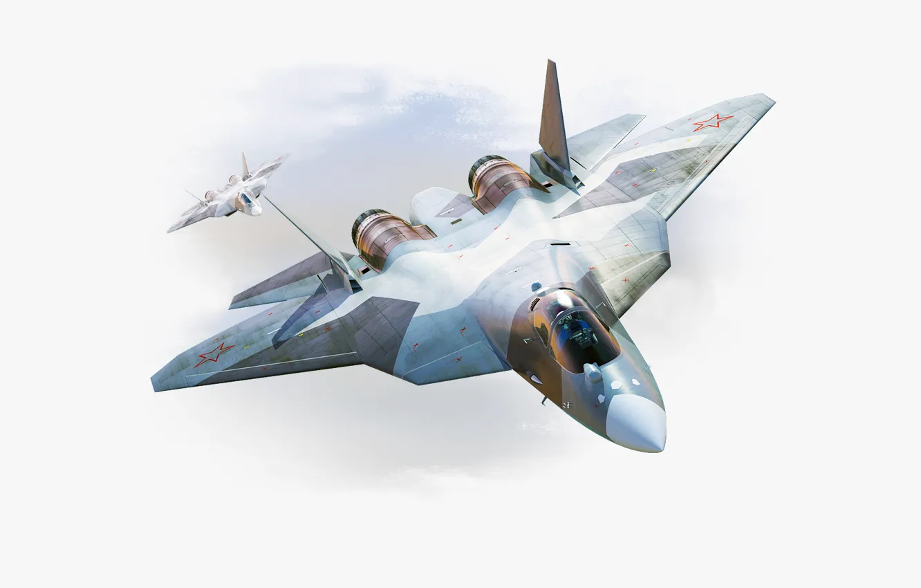 Photo wallpaper Figure, The plane, fighter, Speed, Wings, Russia, Nose, T-50