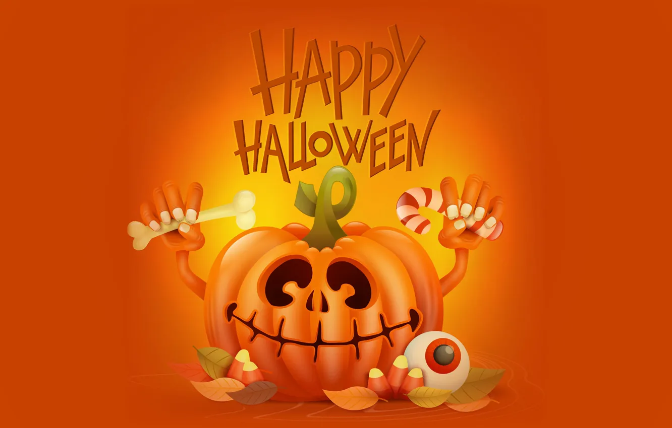 Photo wallpaper smile, holiday, hands, pumpkin, Halloween