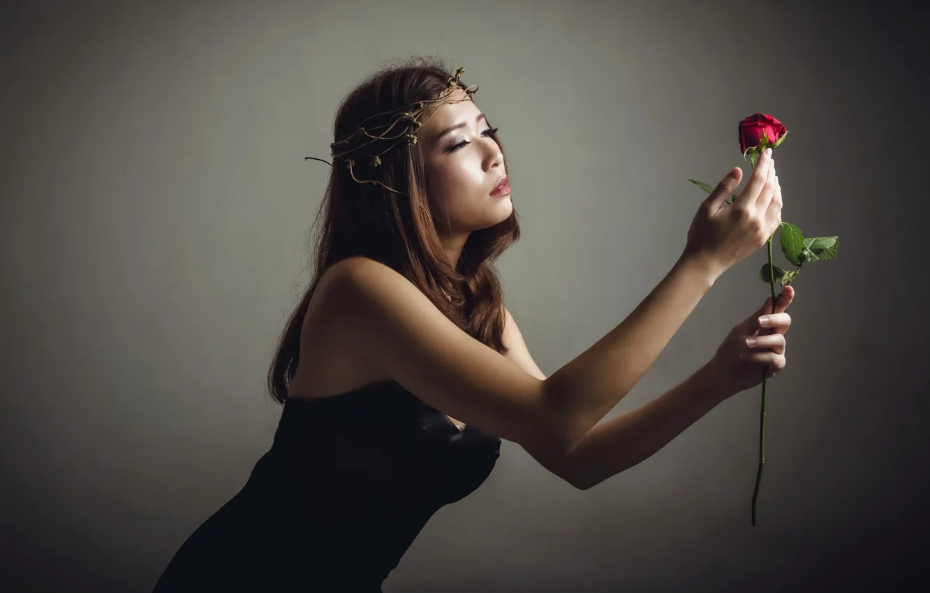 Photo wallpaper girl, flowers, roses