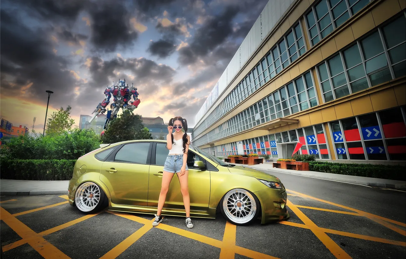 Photo wallpaper Ford, girl, gold, Focus, model, Transformer, Korean
